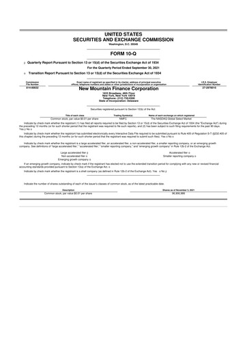 Miniature New Mountain Finance Corporation 10-Q Rapport trimestriel  