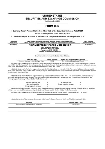 Miniature New Mountain Finance Corporation 10-Q Rapport trimestriel  