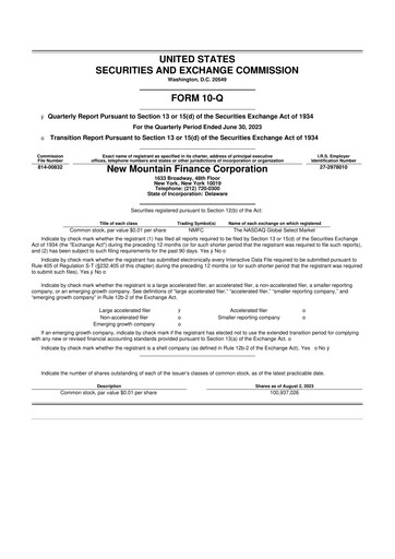 Miniature New Mountain Finance Corporation 10-Q Rapport trimestriel 2023 