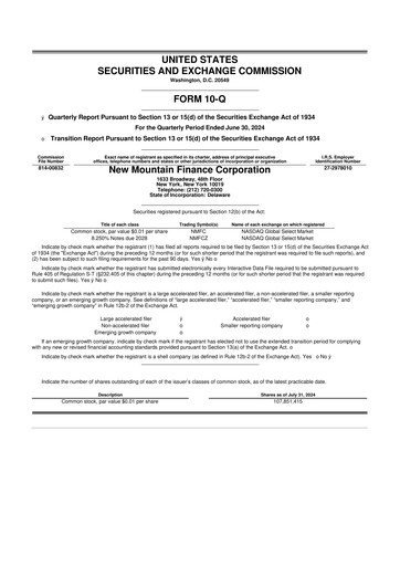 Miniature New Mountain Finance Corporation 10-Q Rapport trimestriel 2024 