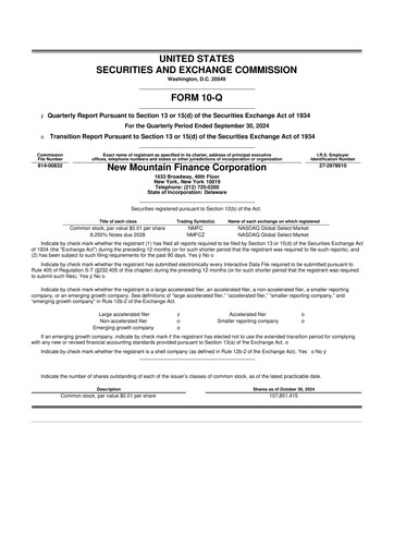 Miniature New Mountain Finance Corporation 10-Q Rapport trimestriel 2024 