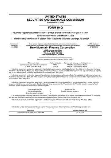 Miniature New Mountain Finance Corporation 10-Q Rapport trimestriel 2025 