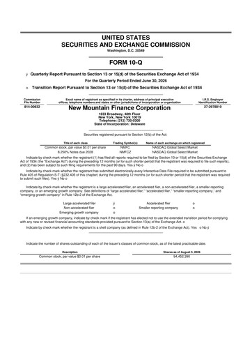 Miniature New Mountain Finance Corporation 10-Q Rapport trimestriel 2026 