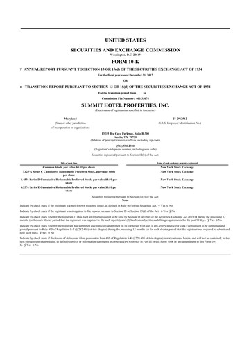 Thumbnail Summit Hotel Properties 10-K Annual Report 2017