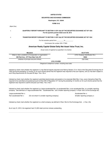 Thumbnail Global Net Lease
 10-Q Quarterly Report FY2012 