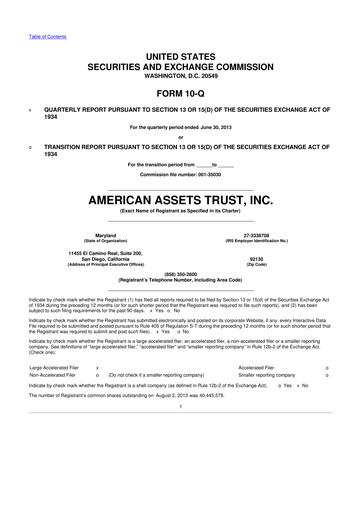 Thumbnail American Assets Trust
 10-Q Quarterly Report FY2013 