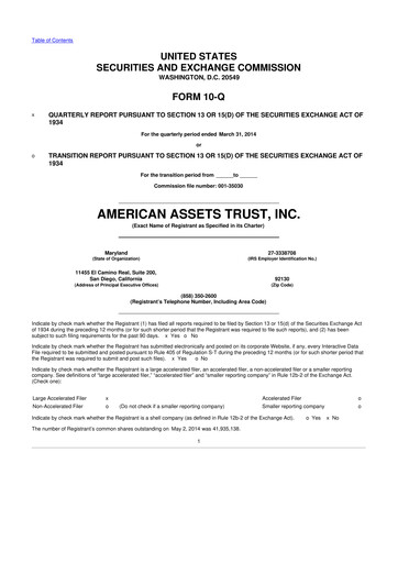 Thumbnail American Assets Trust
 10-Q Quarterly Report FY2014 