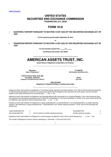 Thumbnail American Assets Trust
 10-Q Quarterly Report FY2014 