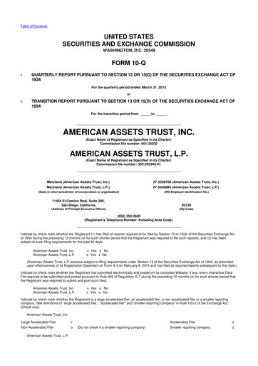 Thumbnail American Assets Trust
 10-Q Quarterly Report FY 