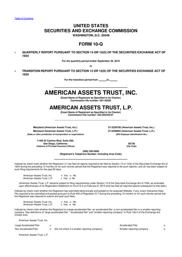 Thumbnail American Assets Trust
 10-Q Quarterly Report FY 