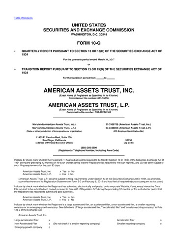 Thumbnail American Assets Trust
 10-Q Quarterly Report FY 