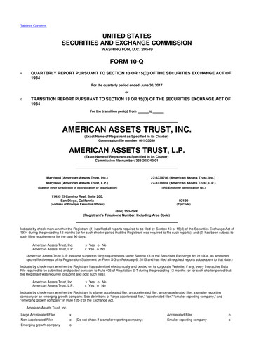 Thumbnail American Assets Trust
 10-Q Quarterly Report FY 