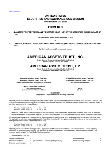 Thumbnail American Assets Trust
 10-Q Quarterly Report FY 