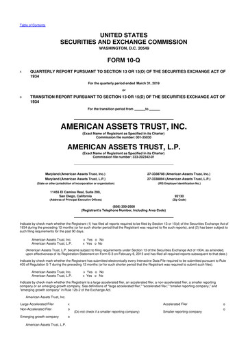 Thumbnail American Assets Trust
 10-Q Quarterly Report FY 