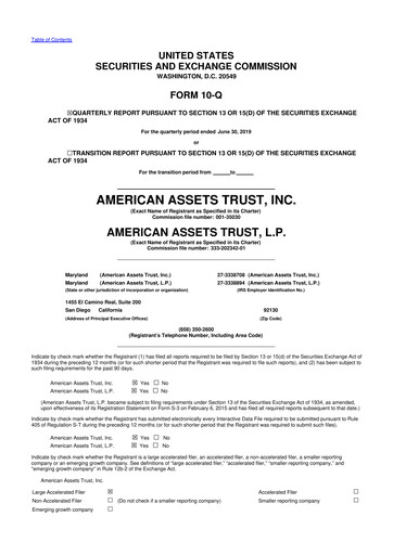 Thumbnail American Assets Trust
 10-Q Quarterly Report FY2019 