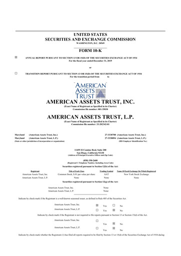 Thumbnail American Assets Trust
 10-K Annual Report 2019