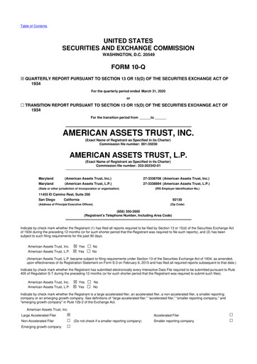 Thumbnail American Assets Trust
 10-Q Quarterly Report FY2020 