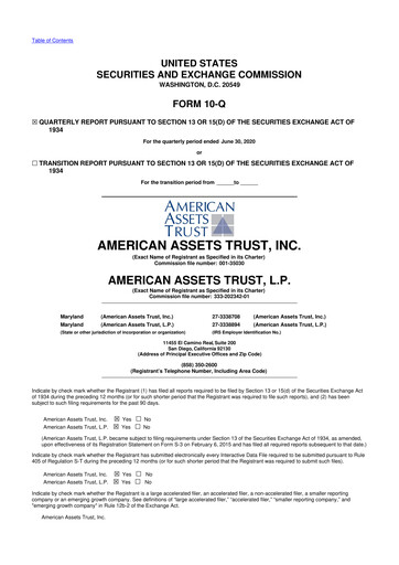 Thumbnail American Assets Trust
 10-Q Quarterly Report FY2020 