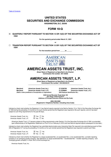 Thumbnail American Assets Trust
 10-Q Quarterly Report FY2021 