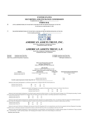 Thumbnail American Assets Trust
 10-K Annual Report 2021