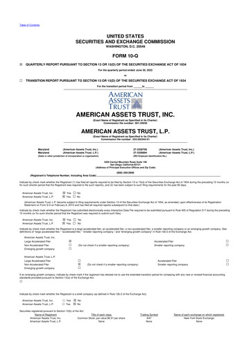Thumbnail American Assets Trust
 10-Q Quarterly Report FY2022 