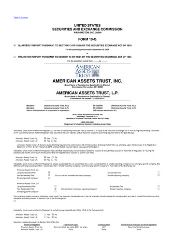 Thumbnail American Assets Trust
 10-Q Quarterly Report FY2024 