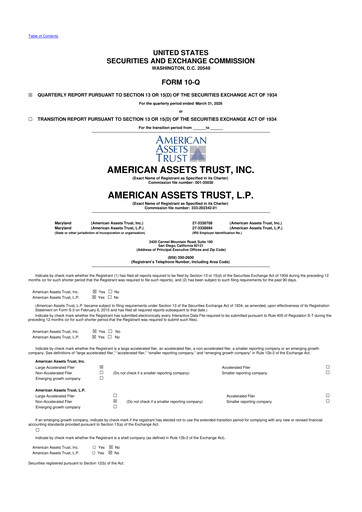 Thumbnail American Assets Trust
 10-Q Quarterly Report FY 