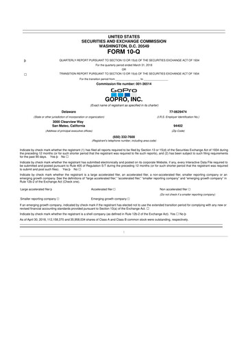 Thumbnail GoPro 10-Q Quarterly Report FY2018 