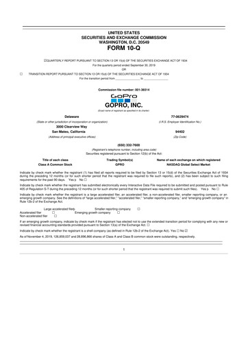 Thumbnail GoPro 10-Q Quarterly Report FY2019 