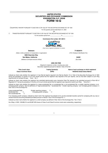 Thumbnail GoPro 10-Q Quarterly Report FY2020 