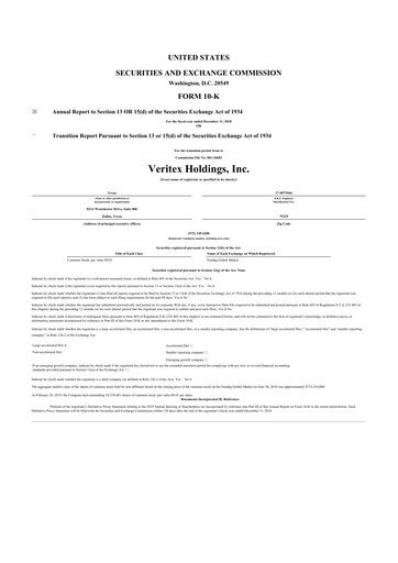 Thumbnail Veritex Holdings
 10-K Annual Report 2018