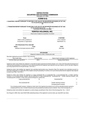 Thumbnail Veritex Holdings
 10-Q Quarterly Report FY2020 