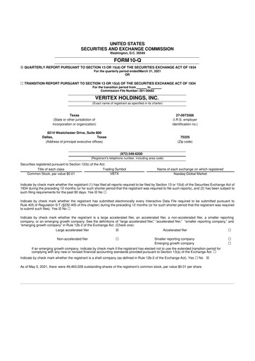 Thumbnail Veritex Holdings
 10-Q Quarterly Report FY2021 