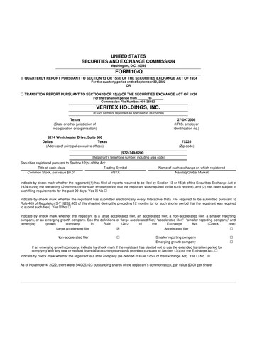 Thumbnail Veritex Holdings
 10-Q Quarterly Report FY2022 