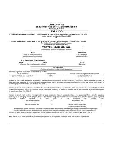 Thumbnail Veritex Holdings
 10-Q Quarterly Report FY2023 