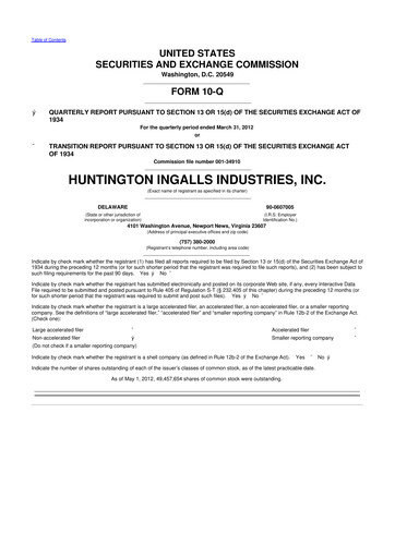 Thumbnail Huntington Ingalls Industries
 10-Q Quarterly Report FY2012 