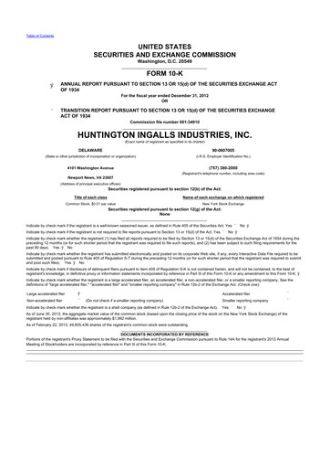 Thumbnail Huntington Ingalls Industries
 10-K Annual Report 2012
