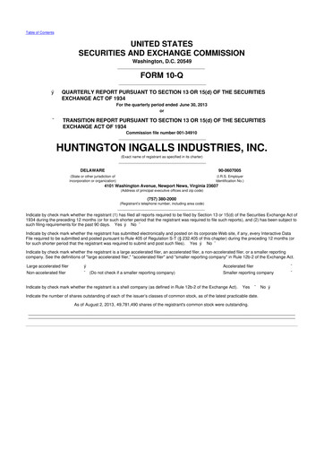 Thumbnail Huntington Ingalls Industries
 10-Q Quarterly Report FY2013 