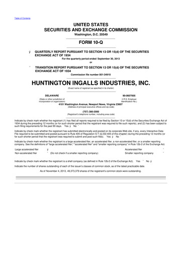 Thumbnail Huntington Ingalls Industries
 10-Q Quarterly Report FY2013 