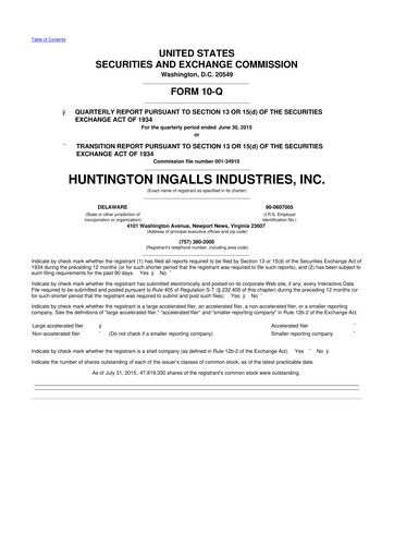 Thumbnail Huntington Ingalls Industries
 10-Q Quarterly Report FY2015 