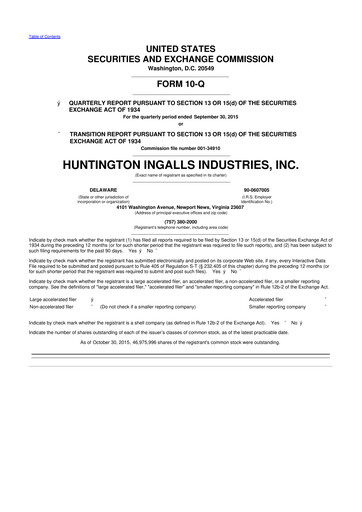 Thumbnail Huntington Ingalls Industries
 10-Q Quarterly Report FY2015 