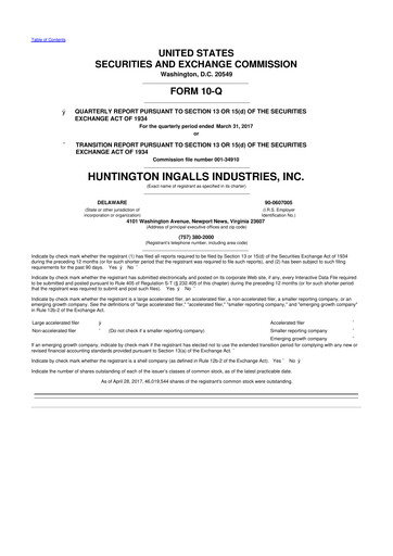 Thumbnail Huntington Ingalls Industries
 10-Q Quarterly Report FY2017 