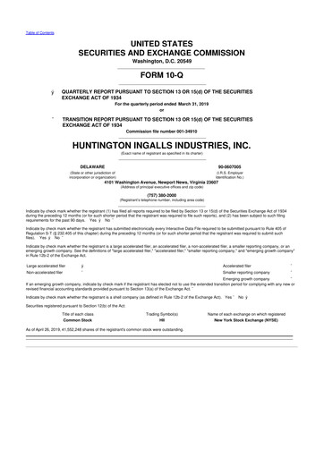 Thumbnail Huntington Ingalls Industries
 10-Q Quarterly Report FY2019 