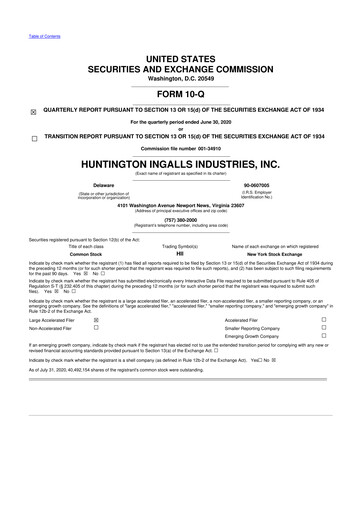 Thumbnail Huntington Ingalls Industries
 10-Q Quarterly Report FY2020 
