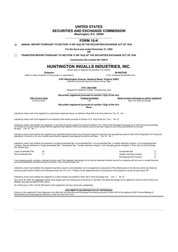 Thumbnail Huntington Ingalls Industries
 10-K Annual Report 2020