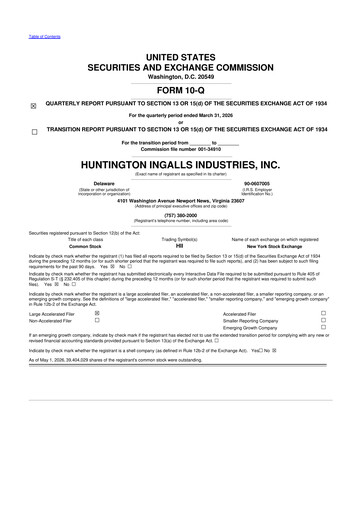 Thumbnail Huntington Ingalls Industries
 10-Q Quarterly Report FY 