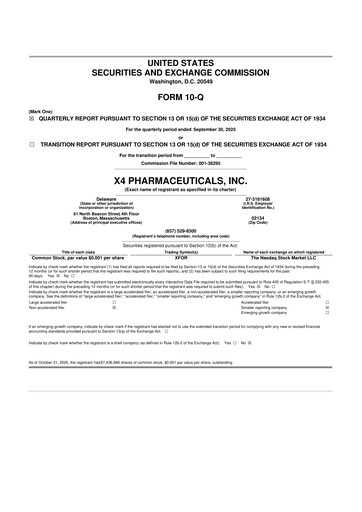 Miniature X4 Pharmaceuticals
 10-Q Rapport trimestriel 2025 