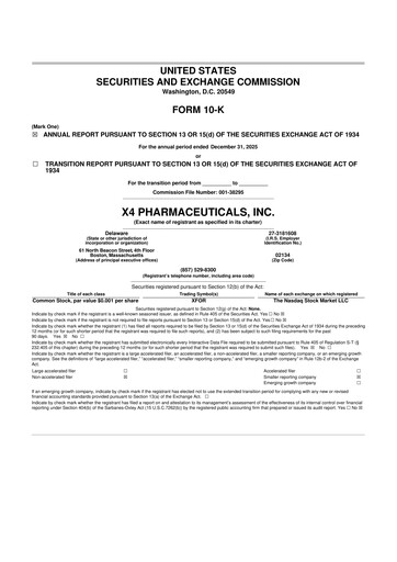 Miniature X4 Pharmaceuticals
 10-K Rapport annuel 2025