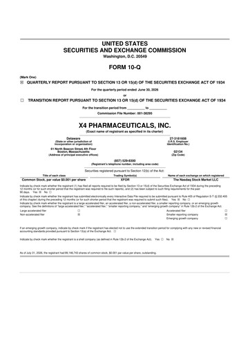 Miniature X4 Pharmaceuticals
 10-Q Rapport trimestriel 2026 