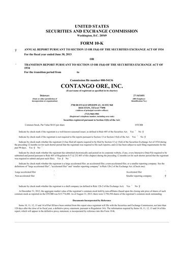 Thumbnail Contango Ore 10-K Annual Report 2013